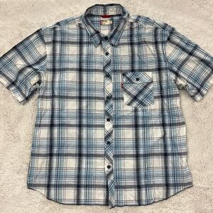 Levi's - Blue and White Plaid Casual Button Down Shirt - Size XL